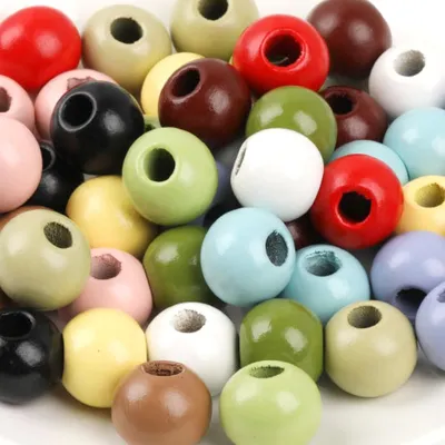 Obrázek produktu pro Dřevěné korálky velké, dřevěné korálky s otvorem pro řemesla, dřevěné korálky na navlékání velké pro DIY šperky a kreativní projekty