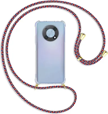 Produktbild von Handykette Backcover-Schutzhülle mit Band (Metall goldfarben) für Huawei nova Y90 4G (6.7'') - silber/blau/rot