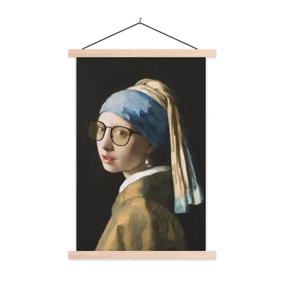 Produktbild von MuchoWow® Textilposter Das Mädchen mit dem Perlenohrring - Johannes Vermeer - Brillen 40x60 cm mit holzfarbenen Rahmen - Poster