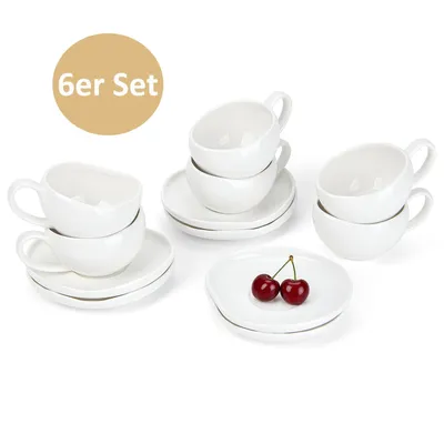 Produktbild von HOMELUX Tassen Set 6er mit Untertassen 120 ml Kaffeetassen Set  Espressotassen Set 6 Personen, Hält Lange Warm Spülmaschinenfest Kaffee Tassen Sets