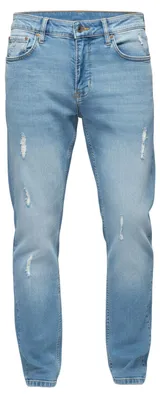 Imagen del producto de Pantalones vaqueros para hombre, corte slim fit, con efecto desgastado, color azul claro, talla M