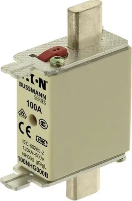 Produktbild von Eaton NH-Sicherung NH000, 100A, 500V AC, gL/gG, 120kA, Messerkontakte, Doppelanzeige, 1 Stk.