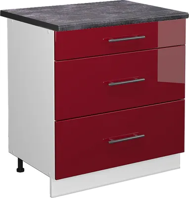 Produktbild von Küchenunterschrank Vicco Fame-Line Bordeaux Hochglanz 80 cm mit 3 Schubladen, AP Anthrazit, Model 45477