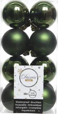 Produktbild von Weihnachtsbaumkugeln Set 16 Stück Ø 4 cm piniengrün bruchsicher Kunststoff glanz matt Mix ohne Aufhänger ideal für Christbaum oder Adventskranz