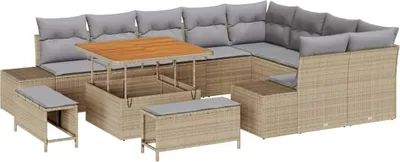 Image de Ensemble de canapés de jardin vidaXL, 12 pièces, beige, en polyrotin