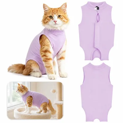 Produktbild von 2PCS Katzen OP Body nach Kastration, Genesungsanzug für Katzen, weicher Modal Schutzanzug gegen Lecken, Ersatz für Halskrause, atmungsaktiv-M
