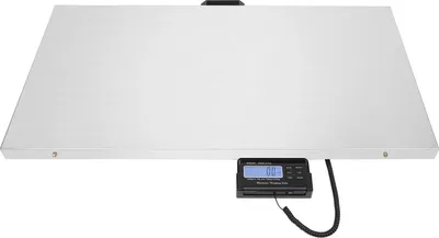 Image de Balance digitale pour animaux de compagnie - Balance plateforme - Acier inoxydable - Max 300 kg - Min 0,4 kg - Affichage LCD - Alimentation ou 4× AA - 103,5×53×4 cm - Argent