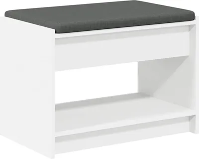 Obrázek produktu pro vidaXL Lavice do předsíně s polštářem a policí s úložným prostorem, bílá, 63 x 38 x 45 cm