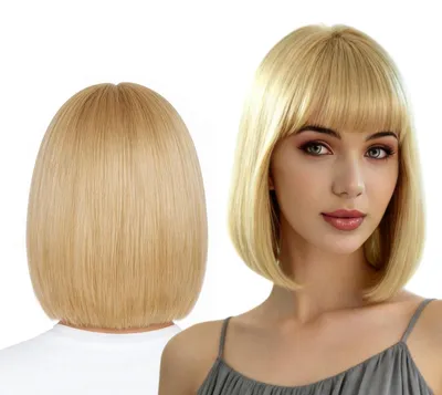 Produktbild von Perücke mit Pony – Kurze Bob-Perücke, 30 cm – Hitzebeständig – Synthetische Perücke – Natürliches Aussehen – Atmungsaktiver Tragekomfort – Haarteil
