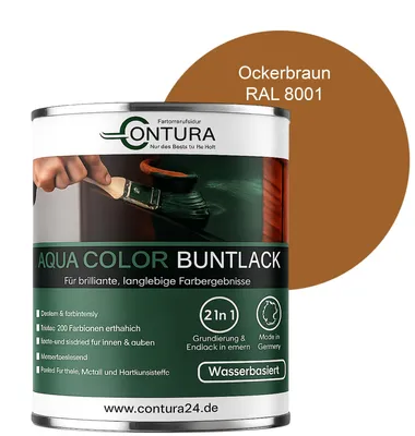 Produktbild von Contura 750ml. Buntlack Lackfarbe Lack Außen Innen Holz Metall Farbe Holzlack Möbellack - Seidenmatt - 8001 Ockerbraun