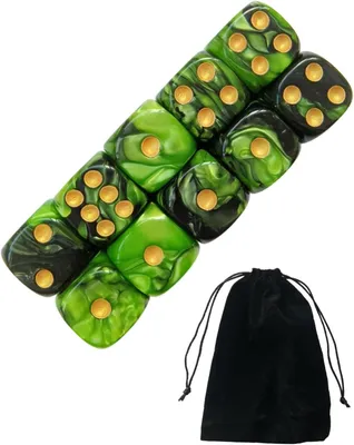 Imagen del producto de Dados de acrílico, 16 mm, 10 unidades, verde y negro, para juegos de mesa