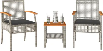 Obrázek produktu pro vidaXL 3dílný bistro set s polštáři šedý polyratanový ratan akáciové dřevo