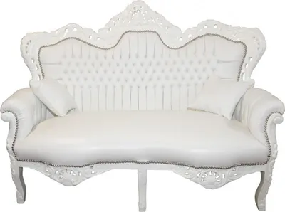 Produktbild von Casa Padrino Barock 2er Sofa Master Weiß Lederoptik, B 160 x H 120 x T 70 cm - Luxus Wohnzimmer Couch