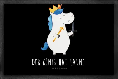 Produktbild von Mr. & Mrs. Panda fußmatte Einhorn König mit Schwert 50 x 75 cm - Schwarz - Geschenk, Fußabstreifer, Haustürmatte, Schmutzmatte, Ritter, bodenmatte, Unicorn, Einhörner