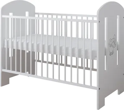 Produktbild von Kinderbetten, Gitterbett mit Matratze & Kleiner Teddybar Gravur 120x60cm | 3 ausziehbare Sprossen | 3-Stufen-Verstellung | Kiefernholz | Für Mädchen und Junge | Weiß