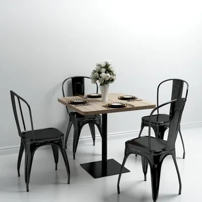 Produktbild von Bistrotisch in Eichenoptik aus MDF und Stahl, 80 x 80 x 75 cm, für Innenbereiche und Restaurants