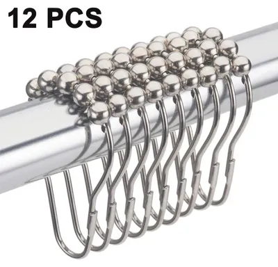 Produktbild von Duschvorhanghakenringe, rostfreie Metall-Duschvorhanghakenringe für Duschstangen und Duschvorhänge im Badezimmer – 12er-Set