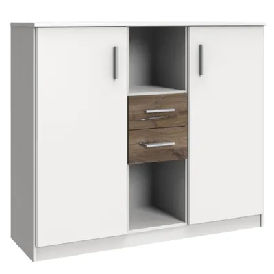 Produktbild von Highboard Kommode JOHANNESBURG-43 in weiß mit Eiche Nb., B/H/T: ca. 122/105/41 cm