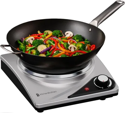 Produktbild von KitchenBrothers Elektrische Kochplatte - 1 Kochfeld - Freistehend - 7 Temperaturstufen - 1500W - Edelstahl/Schwarz