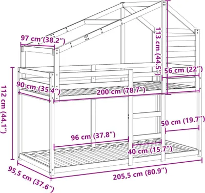 Zdjęcie produktu dla vidaXL Łóżko piętrowe bez materaca 90x200 cm z litego drewna sosnowego