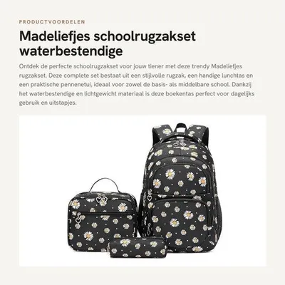 Productafbeelding van Schoolrugzak met lunchtas - Lichtgewicht - Nylon - Multi compartimenten - Geschikt voor tieners - Ademend schouderriem - Waterbestendig - Boekentas