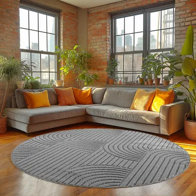 Produktbild von Homebyhome Teppich Wohnzimmer Boho Design Bouclé Schlingenflor Skandi Stil Robust Superweich für Schlafzimmer, Grösse: 200 cm Rund