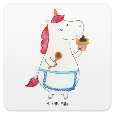 Produktbild von Mr. & Mrs. Panda Tassenuntersetzer Einhorn Küche 15er Set - Weiß - Geschenk, Unicorn, Coaster, Kuchen, Einhörner, Untersetzer für Gläser, Glas-Untersetzer, Muffin, Torte