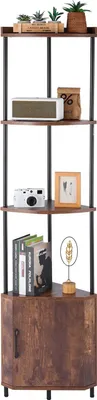 Immagine prodotto di VEVOR scaffale angolare a 5 livelli, supporto angolare con luce LED e porte, scaffale espositivo con struttura in metallo e ripiani in legno, scaffale espositivo in piedi per camera da letto, soggiorno, ufficio, marrone