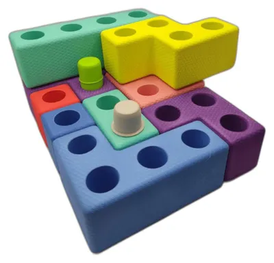 Zdjęcie produktu dla Zestaw klocków piankowych Tetris – 45 elementów (10 dużych klocków + 35 łączników, 5–20 cm, lekkie i miękkie, kolorowe) – od 3 lat, certyfikaty CE i EN71