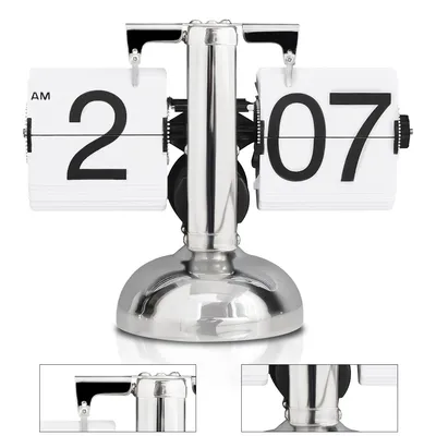 Produktbild von Vintage Flip Clock Tischuhr mit automatischem Umblättern, Quarzwerk, elegante Retro-Design Uhr für Zuhause,16x21 cm (Weiß)