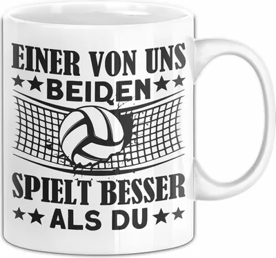 Produktbild von Volleyball Tasse Geschenk Spruch Für Eishockey-Spieler Einer Von Uns Beiden Spielt Besser Als Du Becher (Weiß)