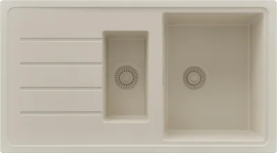 Produktbild von PRIMAGRAN Spülbecken Beige 90x50cm, Granitspüle 1,5 Becken + Ablauf-Set, Küchenspüle ab 60er Unterschrank - Kopenhagen Duo