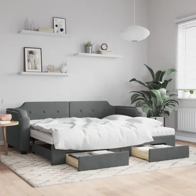 Zdjęcie produktu dla Maison Exclusive – rozkładana leżanka z szufladami, kolor ciemnoszary, 80 x 200 cm, obicie z tkaniny