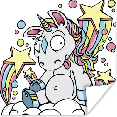 Produktbild von MuchoWow® Poster Eine Illustration eines weißen Einhorns auf einer Wolke - Mädchen - Kinder - Kinder 50x50 cm - Wohnzimmerdekoration