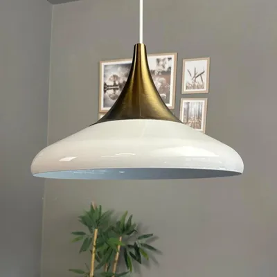 Produktbild von bamyum Hängelampe Paladin Weiß Metall Ø35cm, Lampenschirm Wohnzimmer Industrial Vintage, Pendelleuchte Esstisch, Küchenlampe Hängend