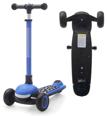 Immagine prodotto di Monopattino per bambini - YLT-819 Monopattino a 3 ruote - Regolabile in 4 posizioni in altezza - Ruote luminose a LED - Freno posteriore - Telaio in metallo - Per bambini dai 3 ai 6 anni - Blu