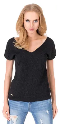 Produktbild von Bluse mit Struktur elegant Shirt V-Ausschnitt; S/M;  Schwarz