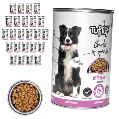 Produktbild von TufTuf | Nassfutter für Hunde Stückchen in Soße Lamm - Hundefutter Dosen 24x1250 g - ohne Huhn - Vorratspack - 75% Fleischanteil