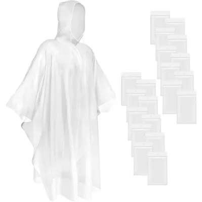 Productafbeelding van Regenponcho, transparant, met kap, waterdicht, wegwerp, transparant - 20 stuks, maat 16