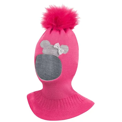 Produktbild von Wintermütze Schalmütze Strickmütze Schlupfmütze warme Mädchenmütze Bommelmütze, Gr. 50-52, Rosa-Hellgrau