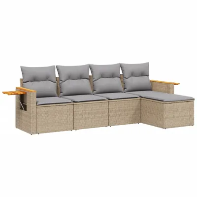 Produktbild von 5-tlg. Garten-Sofagarnitur mit Kissen Beige Poly Rattan