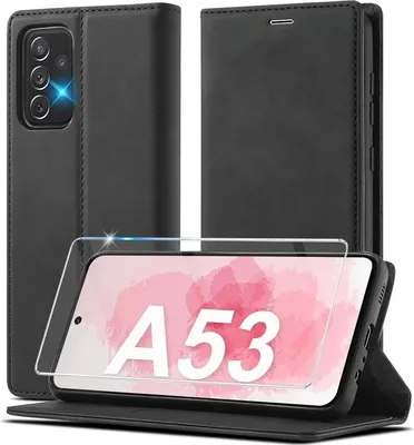 Image de Samsung Galaxy A53 Housse en cuir 2023 Flip Case Housse de protection 360 Résistant aux chocs Noir