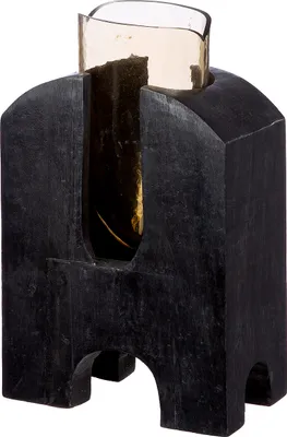 Image de Gilde Vase, "Madero", Glas, Mangoholz, schwarz, VE 2, L. 9 cm, B. 17 cm, H. 28 cm 52637 4063387526378