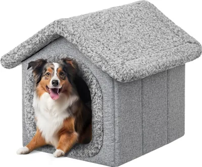 Produktbild von Haustierhütte Hundehaus Höhle Hundehütte Katzenhütte Hundehöhle Katzenhaus Hundekissen Katzenkissen flauschiges Haus, Grau, 60x70x63 cm