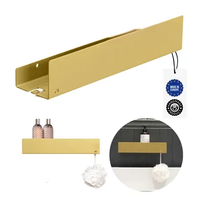 Imagen del producto de Estante para ducha de 30 cm, color dorado, de metal, para pared, resistente a la corrosión, con recubrimiento en polvo, estable, moderno