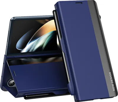 Obrázek produktu pro Samsung Galaxy Z Fold3 Case, koženéPolyuretanmagnetické flipové pouzdro pro Samsung Galaxy Z Fold 4 5G Dark Blue