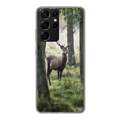 Produktbild von MuchoWow® Handyhülle Schutzhülle Hülle für Samsung Galaxy S21 Ultra Hirsche - Bäume - Gras Silikon Softcase Handy Hülle - Mobiltelefon