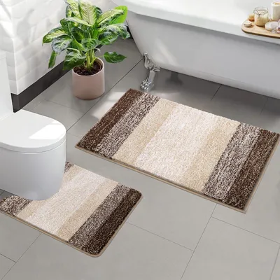 Productafbeelding van Zachte badmatten en tapijten, beige kleur, afmetingen 50 x 80 cm en 50 x 60 cm