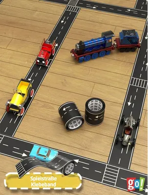 Produktbild von Spielstraße 10x Meter Klebeband Rennstrecke Rennbahn Spielbahn für Kinder & Babys