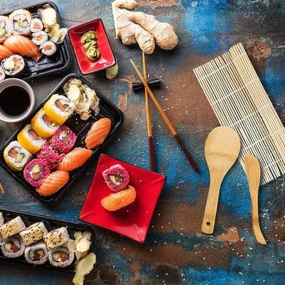 Produktbild von Famanu Sushi Serviesset – 24-teiliges Set mit Zubehör